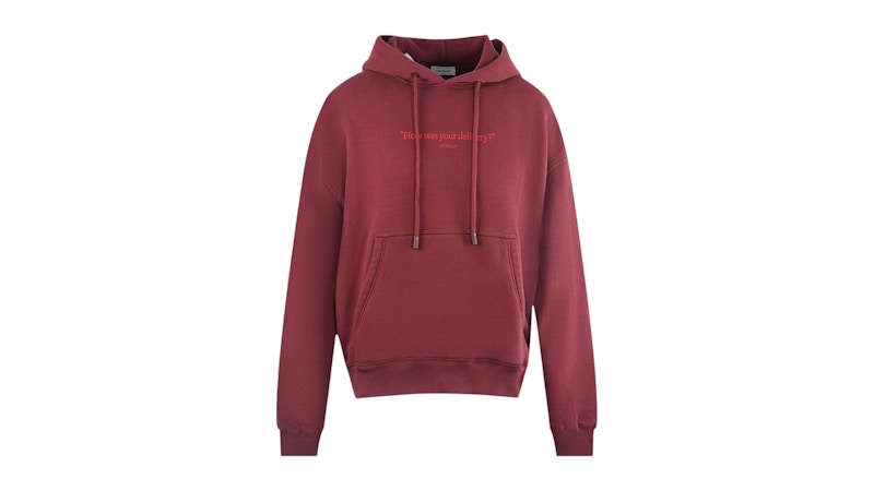 OFF-WHITE How Was Your Delivery Dark Red Hoodie Red