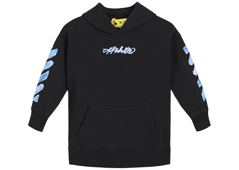 OFF-WHITE Kids Script Logo Hoodie Black/Blue