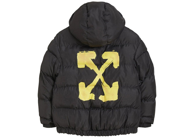 OFF-WHITE Kids Script Logo Puffer Jacket Black/Yellow
