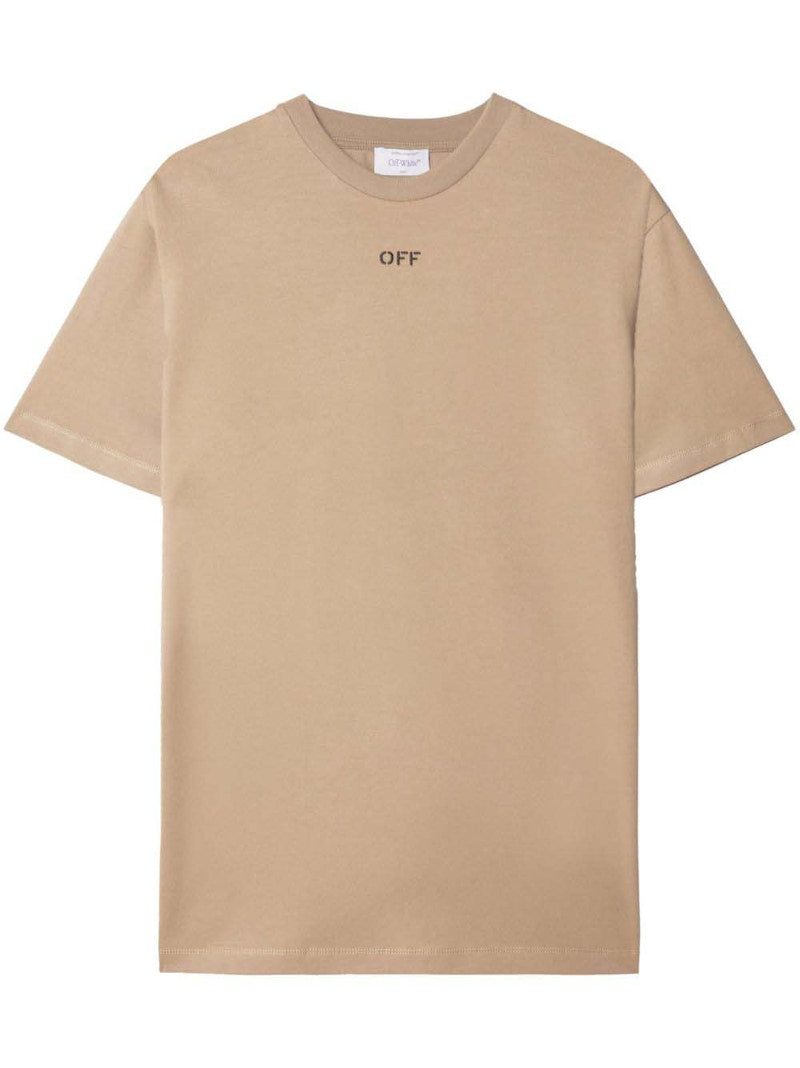 OFF-WHITE Logo-Embroidered Cotton T-shirt Sand Beige