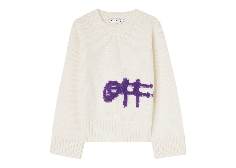 OFF-WHITE Logo Intarsia Crewneck White/Purple
