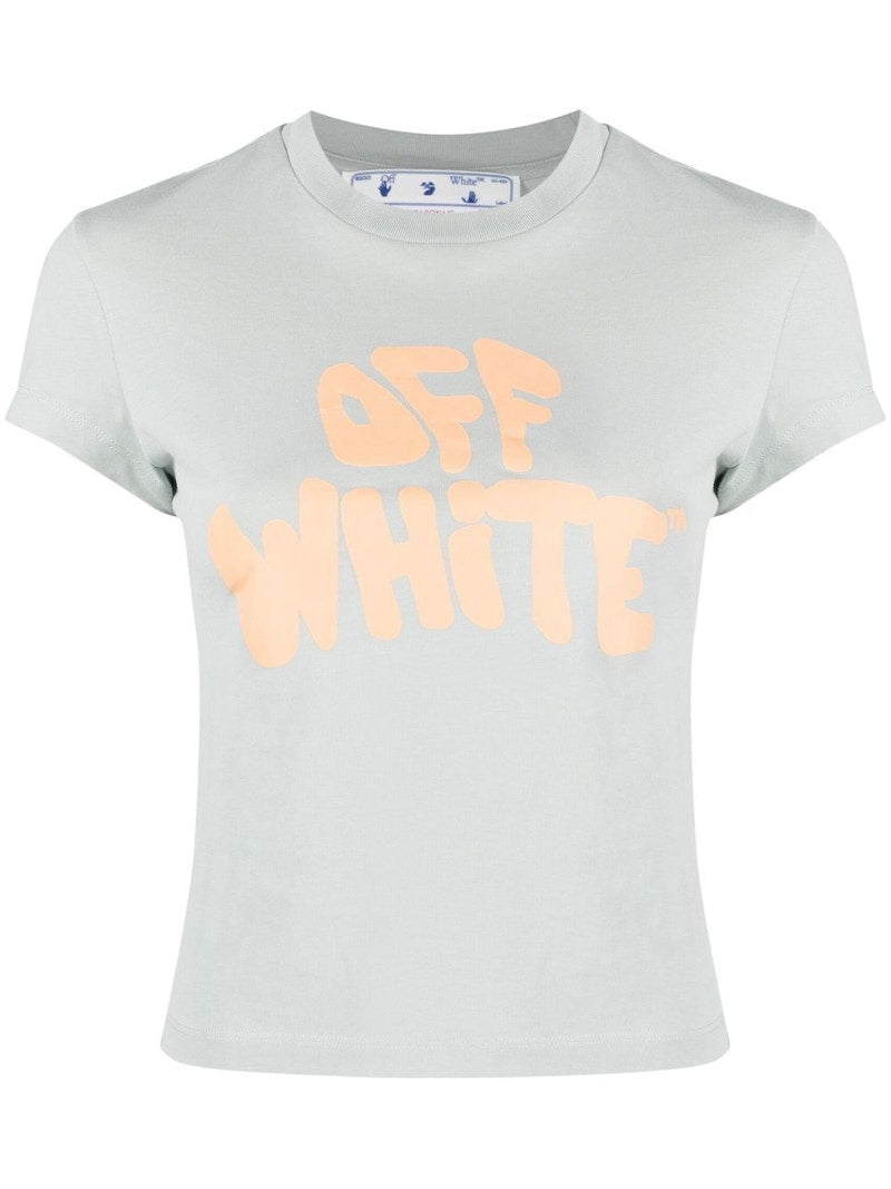 OFF-WHITE Logo Print Cotton T-Shirt Grey