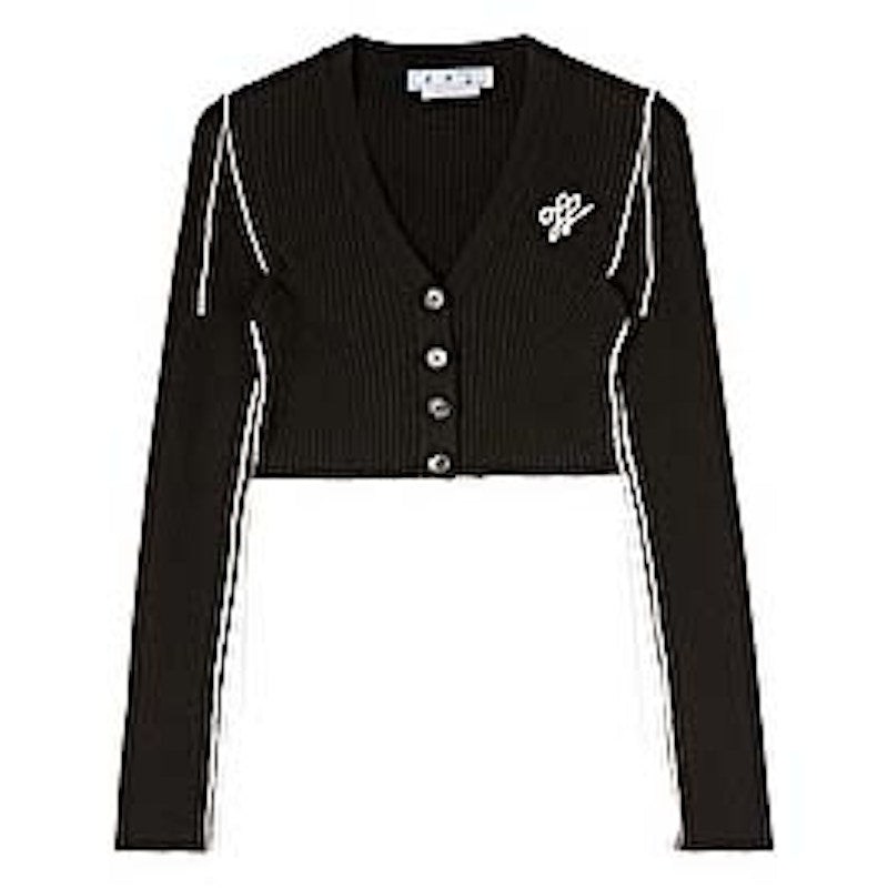 OFF-WHITE Outline Crop Cardigan Black/White