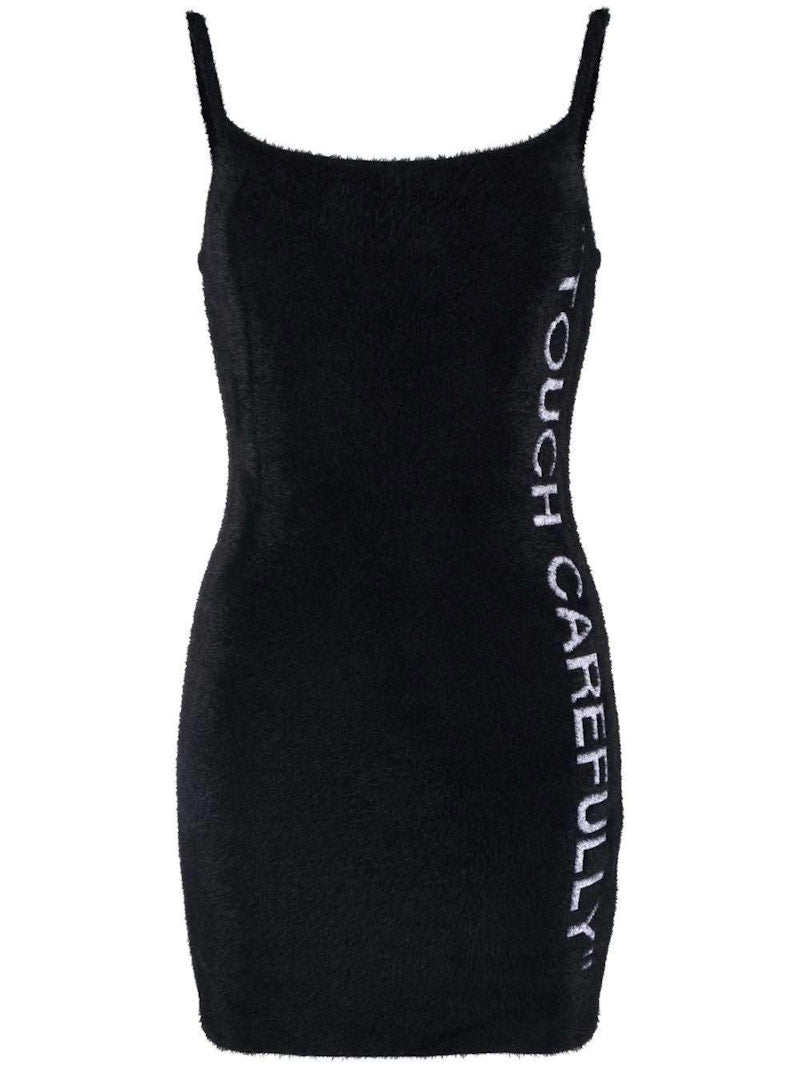 OFF-WHITE Quote Fuzzy Mini Dress Black/White