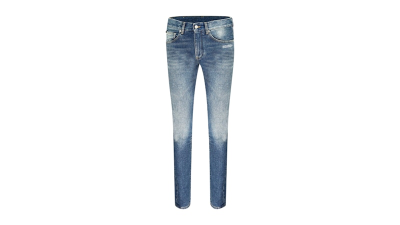 OFF-WHITE Slogan Print Jeans Blue