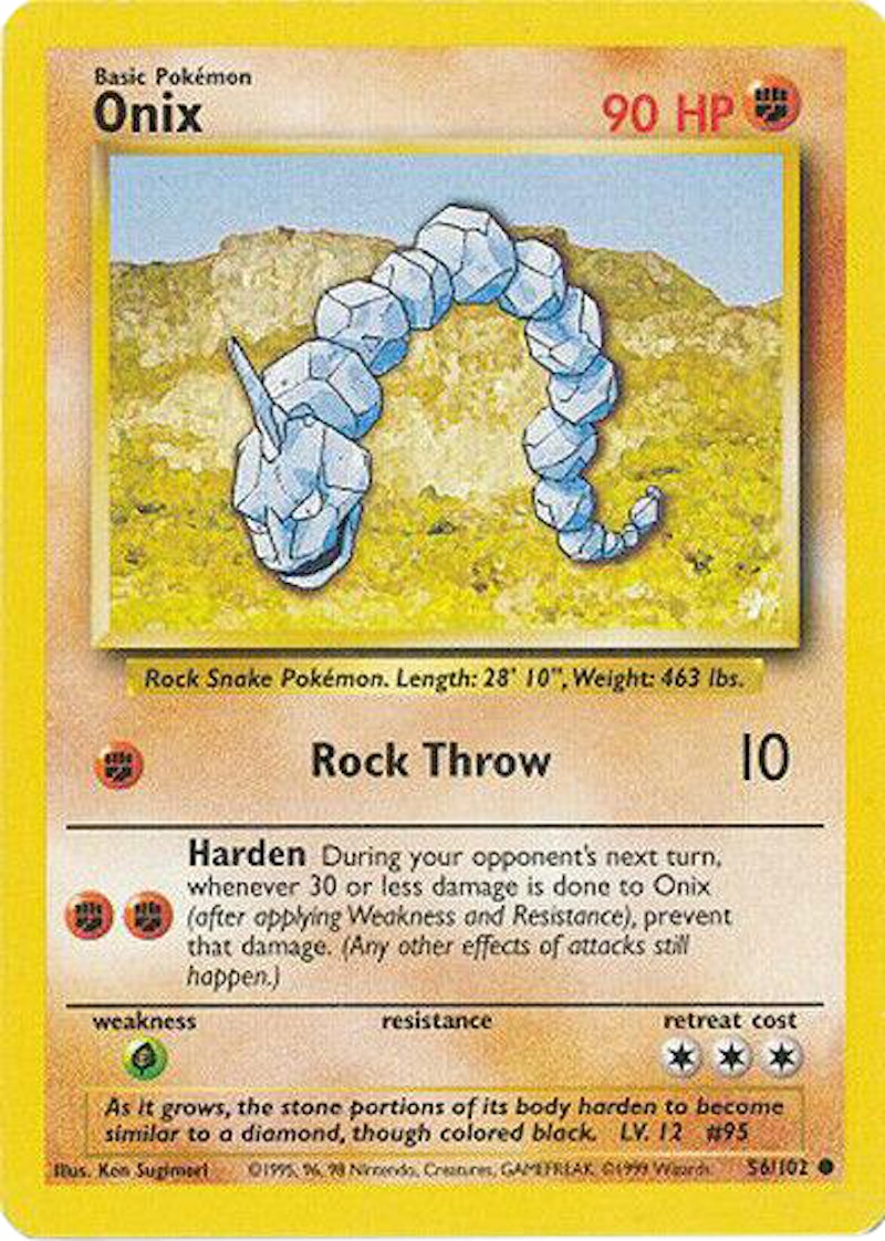 Onix 1999 Pokemon TCG Base Set Unlimited #56 (PSA or BGS Graded)