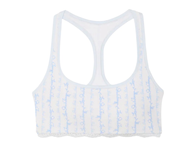PINK x LoveShackFancy Cotton Racerback Bralette Logo Mania Blue
