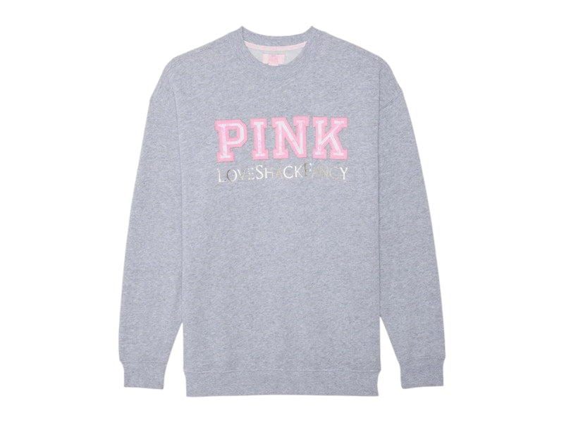 PINK x LoveShackFancy Oversized Crew Sweatshirt Medium Heather Grey