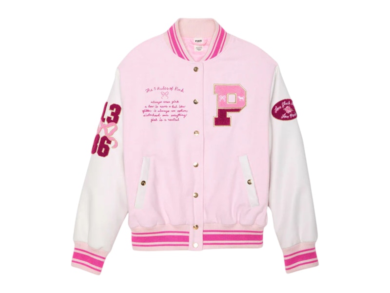 PINK x LoveShackFancy Reissued Boyfriend Varsity Jacket Pink Tulip