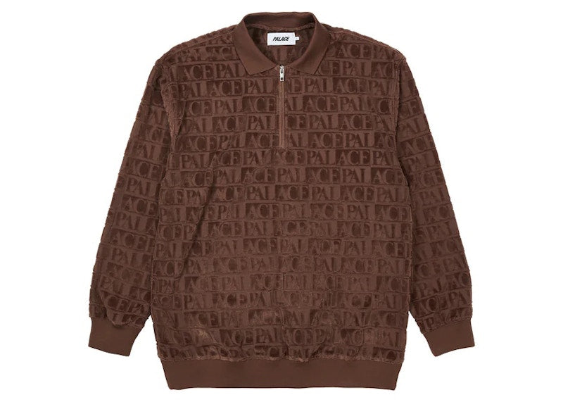 Palace Domino Jacquard 1/4 Zip Polo Crew Brown