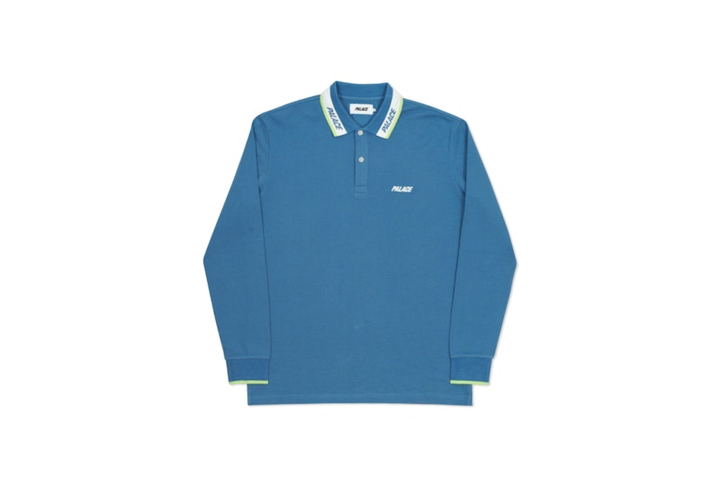 Palace Fluro L/S Polo Blue/White