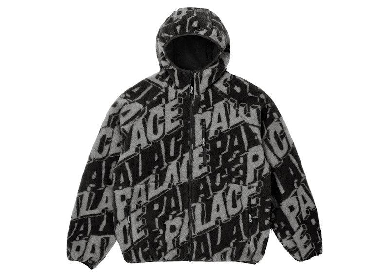 Palace Jacquard Fleece Hooded Jacket Black