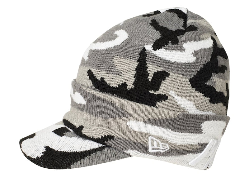 Palace New Era Peak Beanie Grey Camo