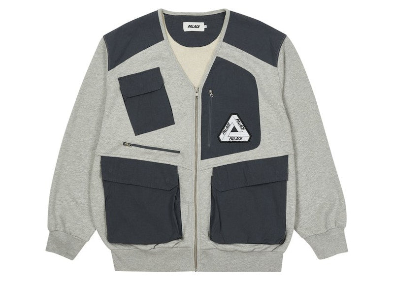 Palace Utility Zip Front Panel Sweat Grey Marl/Navy