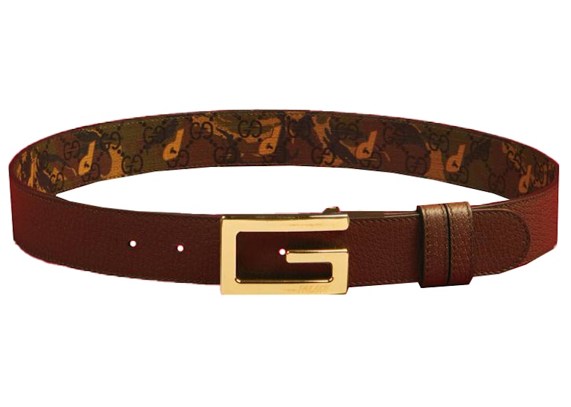 Palace x Gucci GG-P Supreme G Square Buckle Reversible Belt Camouflage/Brown