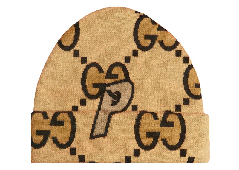 Palace x Gucci Wool Large GG-P Beanie Beige/Ebony