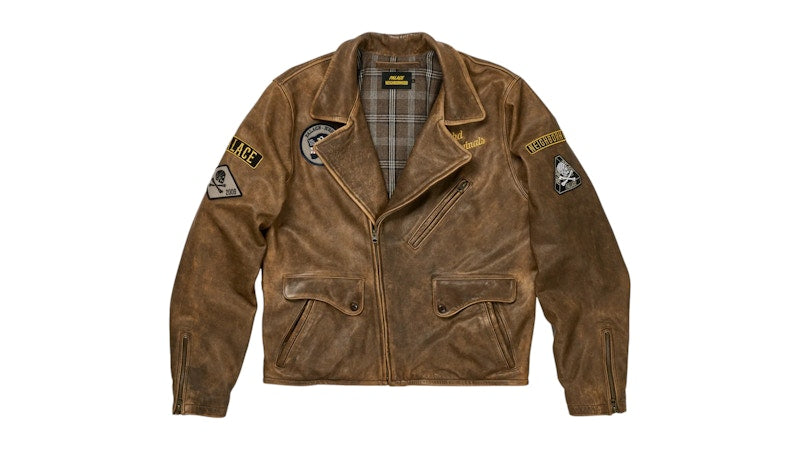 Palace x Neighborhood Biker Leather Jacket Brown