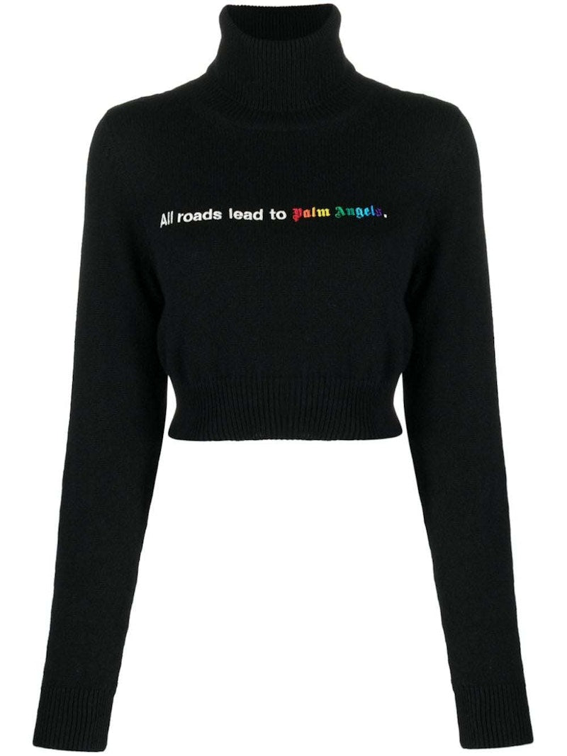 Palm Angels All Roads Cropped Turtleneck Black/White
