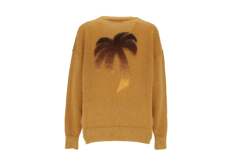 Palm Angels Back Palm Mohair Knit Sweater Beige/Yellow