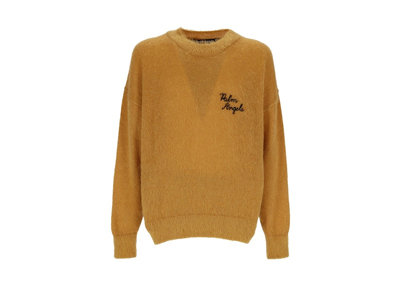 Palm Angels Back Palm Mohair Knit Sweater Beige/Yellow
