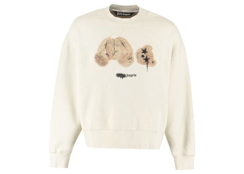 Palm Angels Bear Print Sprayed Logo Sweatshirt Beige