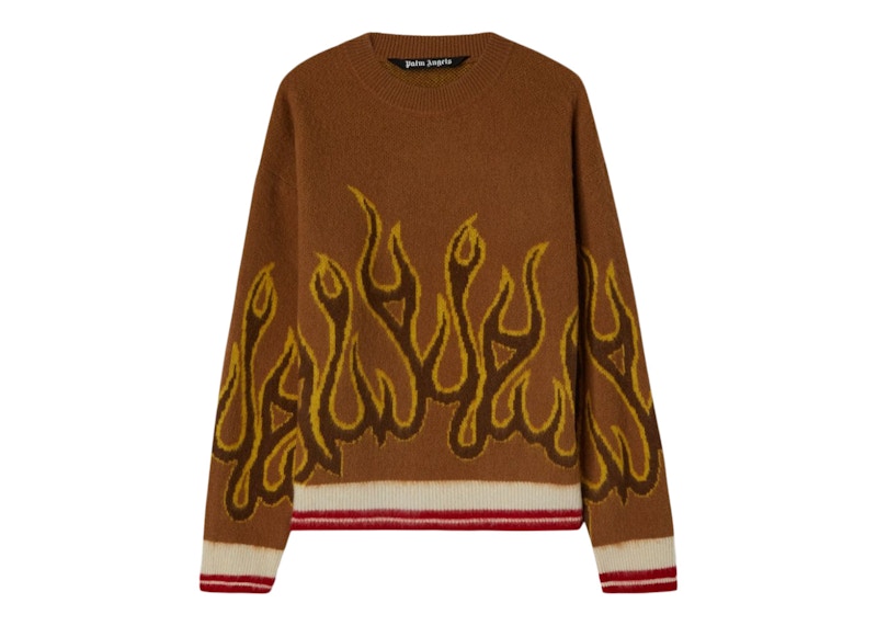 Palm Angels Burning Wool Knit Sweater Nuts/Yellow