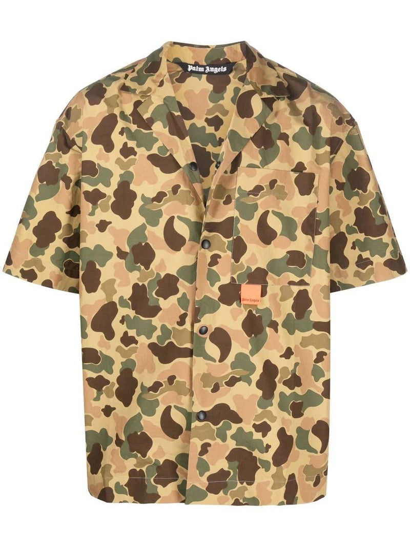 Palm Angels Camouflage Print Short Sleeve Shirt Green