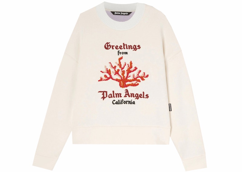 Palm Angels Coral Striped Sweatshirt Off White/Red