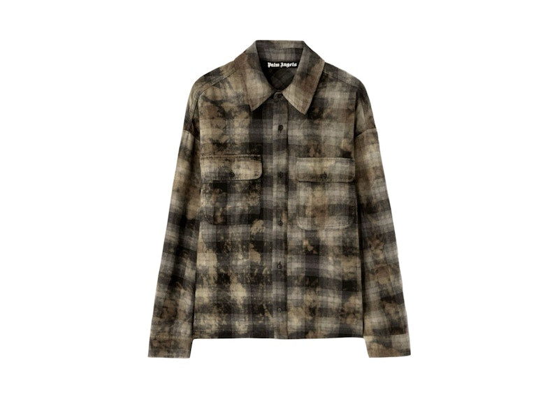 Palm Angels Curved Logo Check Shirt L/S T-shirt Green/Grey/Brown