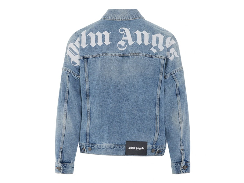 Palm Angels Curved Logo Denim Jacket Light Blue/White