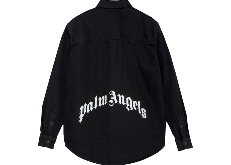 Palm Angels Curved Logo Denim Shirt Black