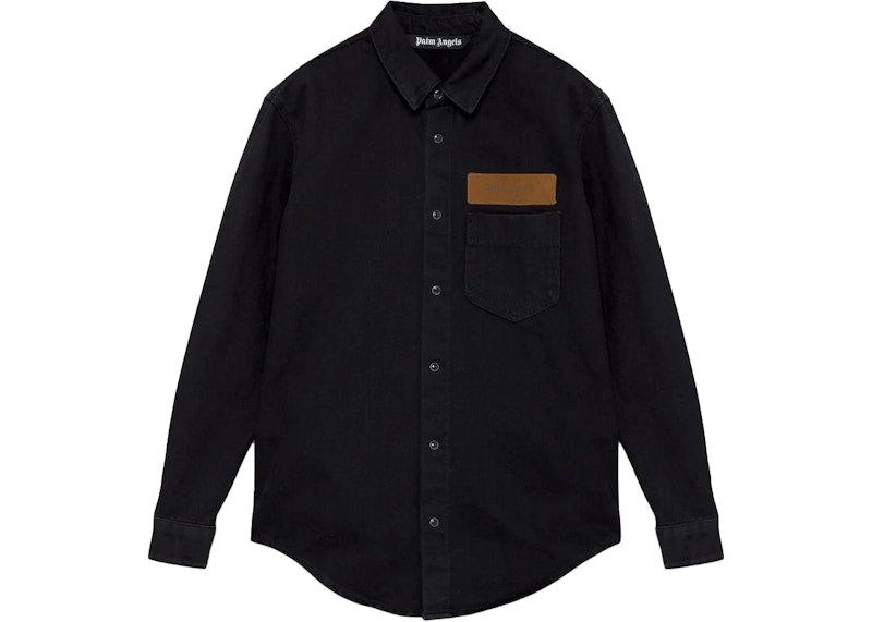Palm Angels Curved Logo Denim Shirt Black