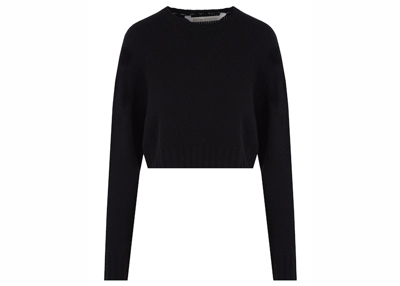 Palm Angels Curved Logo Intarsia Wool Cropped Sweater Black/White
