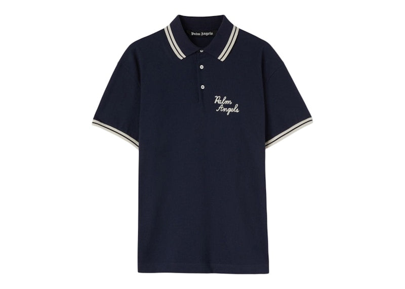 Palm Angels Embroidered Palm Angels Polo Indaco/White