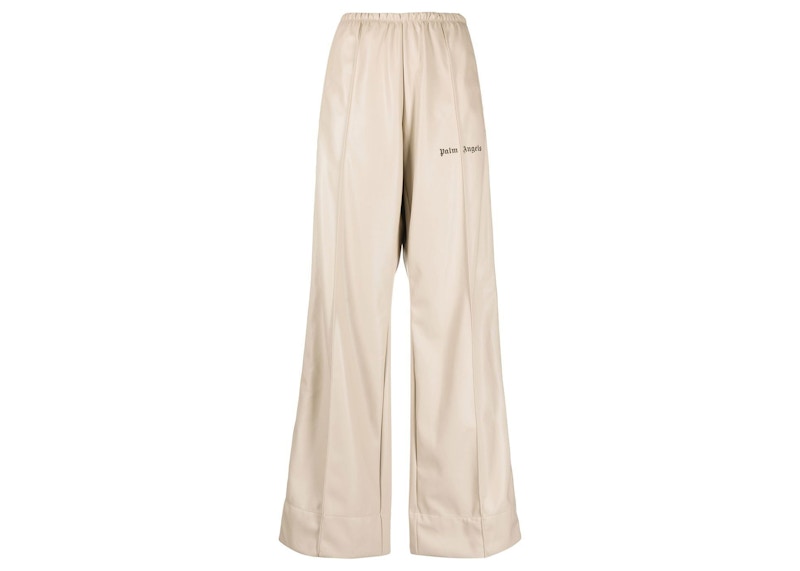 Palm Angels Faux Leather Wide Leg Track Pants Light Beige
