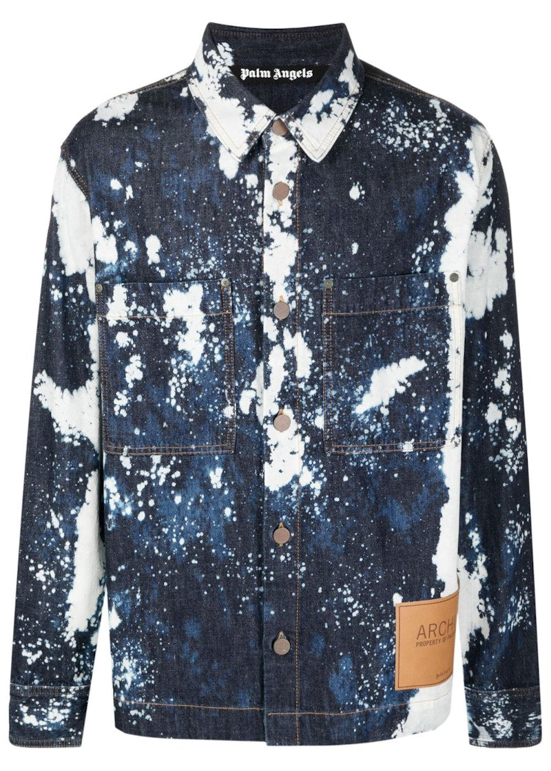 Palm Angels Galaxy Dyed Denim Shirt Blue Brown