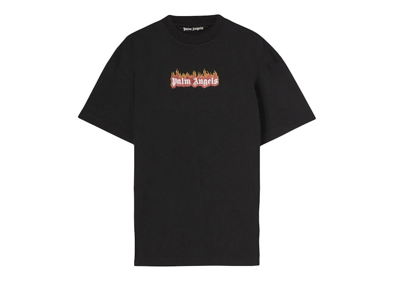 Palm Angels Garment Dye Burning Logo Classic T-Shirt Black/White