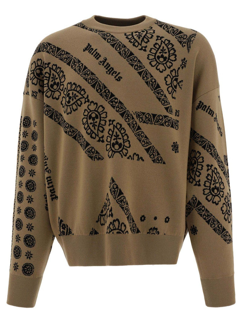 Palm Angels Jacquard Bandana Wool Sweater Beige
