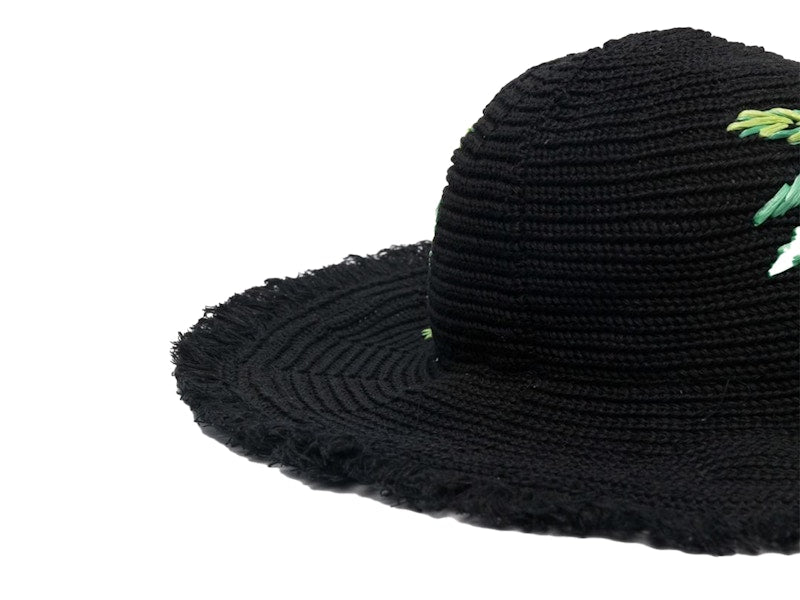 Palm Angels Logo Embroidered Straw Sun Hat Black/White/Multi