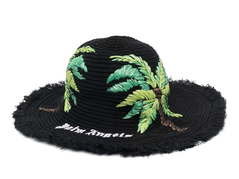 Palm Angels Logo Embroidered Straw Sun Hat Black/White/Multi