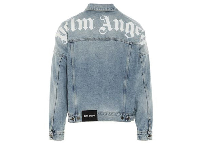 Palm Angels Logo Over Button-up Denim Jacket Light Blue