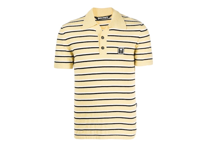 Palm Angels Logo Patch Striped Terry Polo Yellow/Black/White