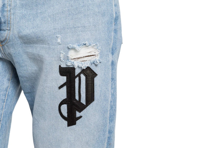 Palm Angels Logo Patches Jeans Blue