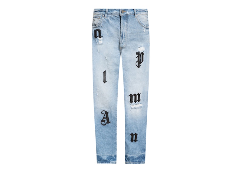 Palm Angels Logo Patches Jeans Blue