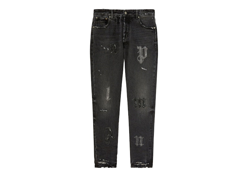 Palm Angels Logo Patches Regular 5 Pockets Jean Black
