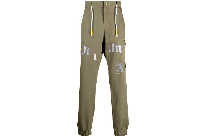 Palm Angels Logo Print Cargo Pants Military Green
