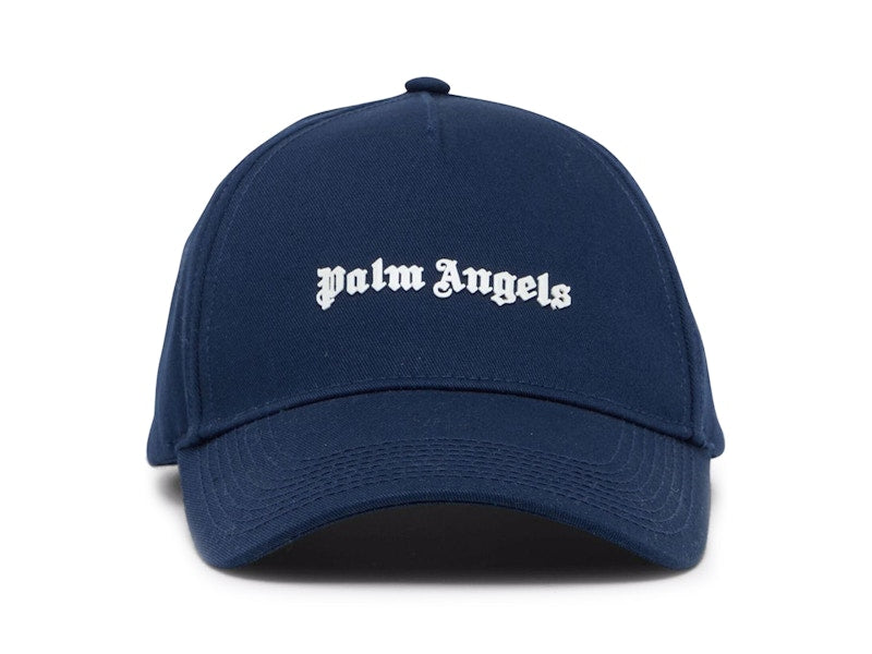 Palm Angels Logo-Print Cotton Snapback Cap Navy Blue/White