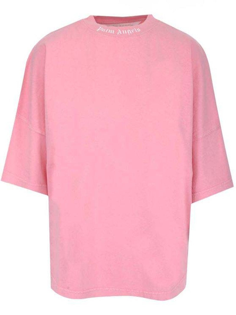 Palm Angels Logo-Print Round Neck T-shirt Pink