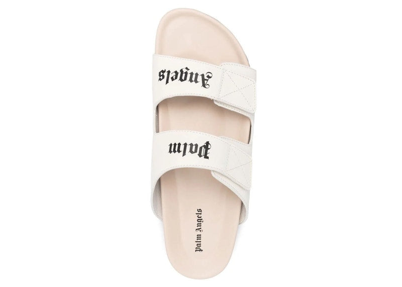 Palm Angels Logo Print Sandals Off White Leather