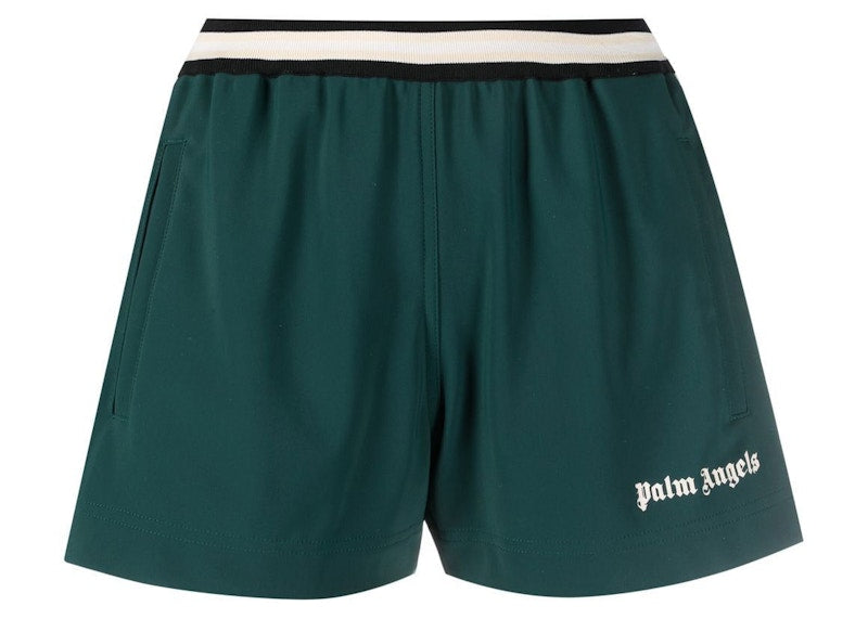 Palm Angels Logo Print Track Shorts Dark Green